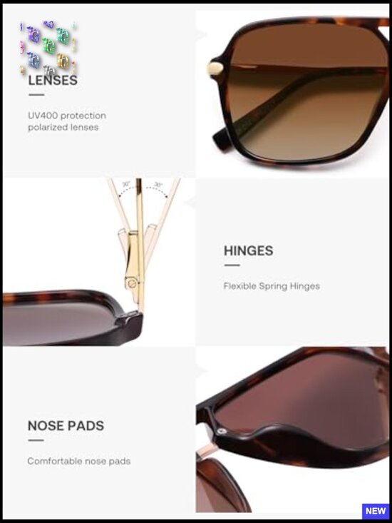 Retro Square Polarized Aviator Sunglasses Unisex Lightweight Classic Vintage main image 4